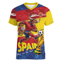 Spain National Football Custom Women V-Neck T-Shirt Spanish Bull Trophy Todos con La Roja