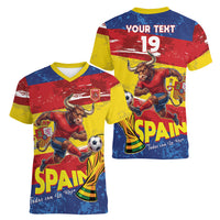 Spain National Football Custom Women V-Neck T-Shirt Spanish Bull Trophy Todos con La Roja