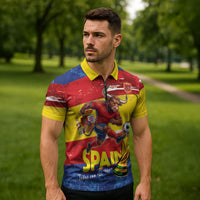 Spain National Football Custom Zipper Polo Shirt Spanish Bull Trophy Todos con La Roja