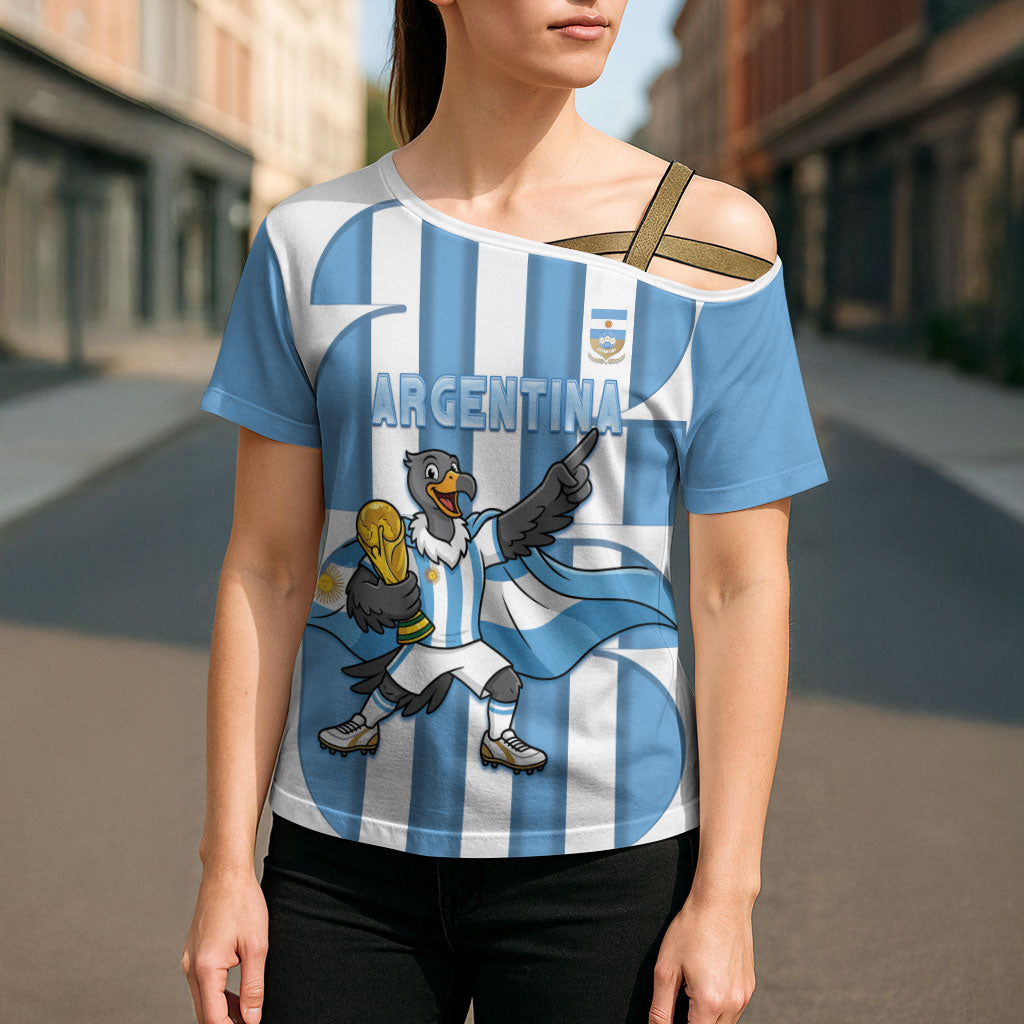 Argentina National Football Custom Cross Shoulder Shirt Andean Condor Trophy Sporty Style