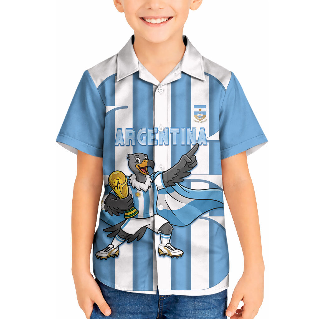 Argentina National Football Custom Kid Hawaiian Shirt Andean Condor Trophy Sporty Style