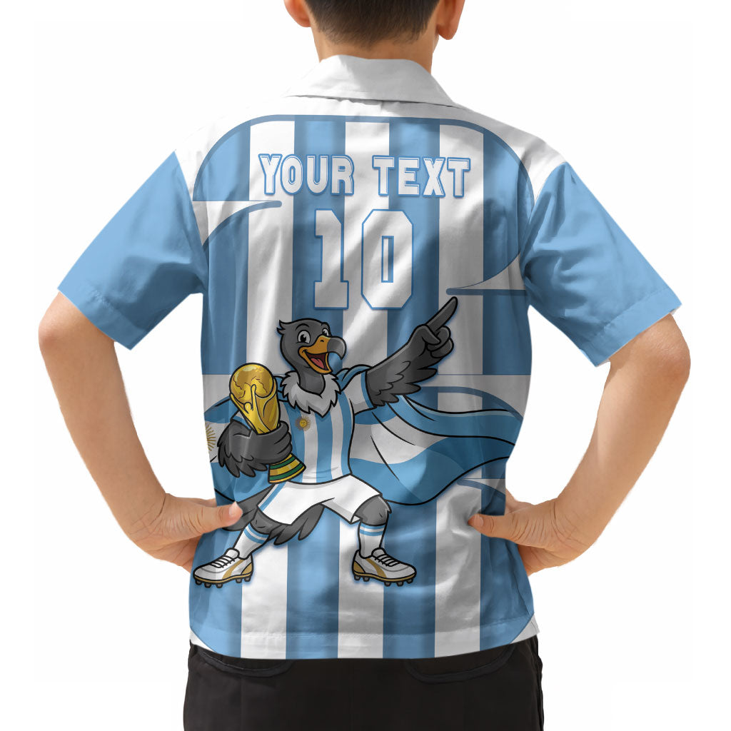 Argentina National Football Custom Kid Hawaiian Shirt Andean Condor Trophy Sporty Style