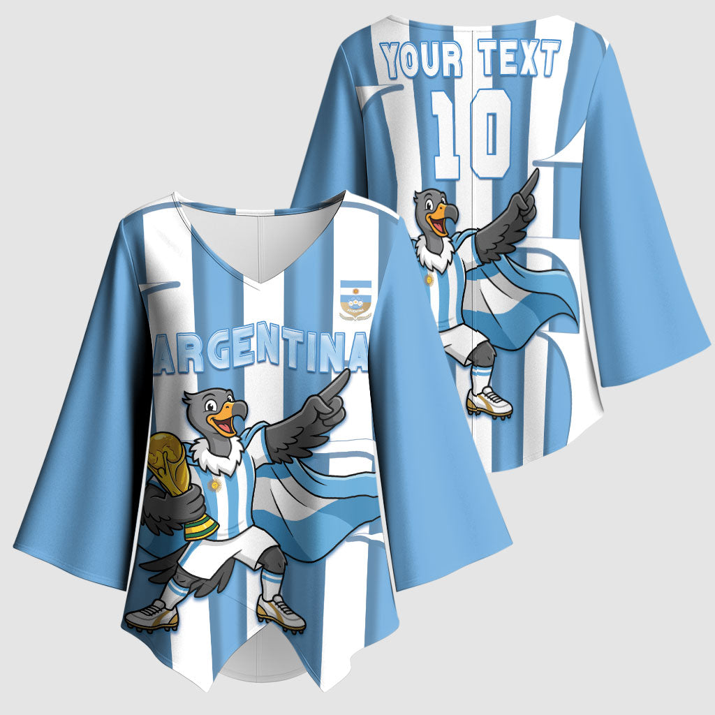 Argentina National Football Custom Kimono Sleeve Blouse Andean Condor Trophy Sporty Style