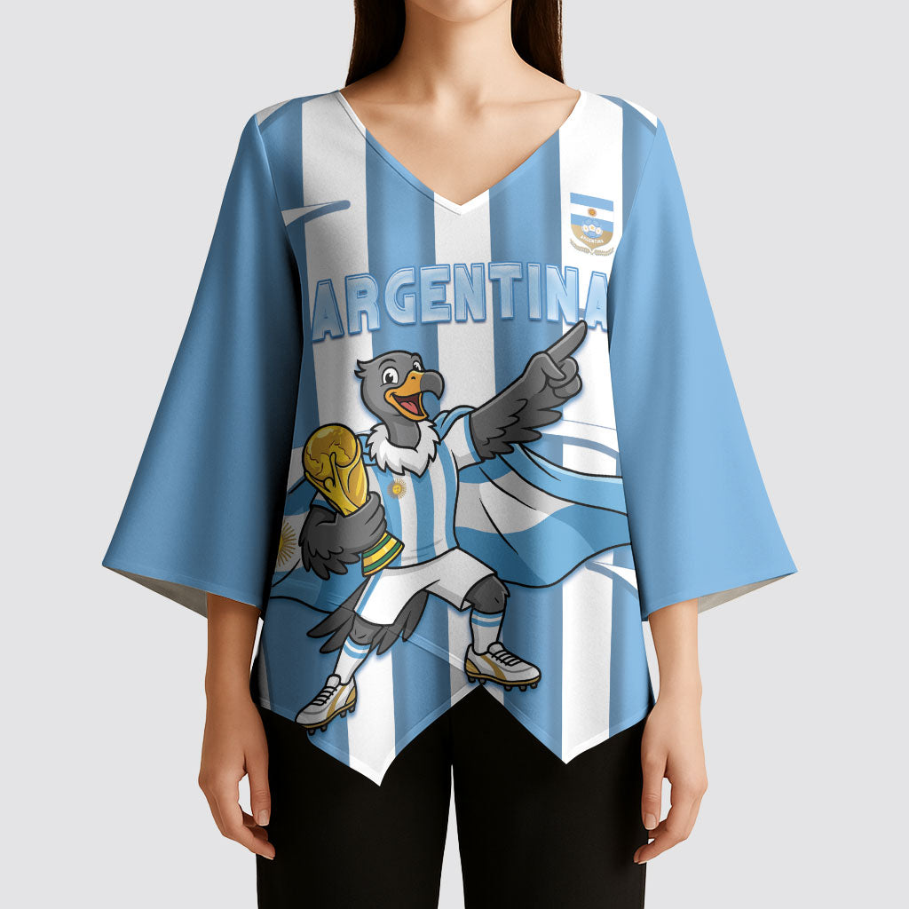 Argentina National Football Custom Kimono Sleeve Blouse Andean Condor Trophy Sporty Style