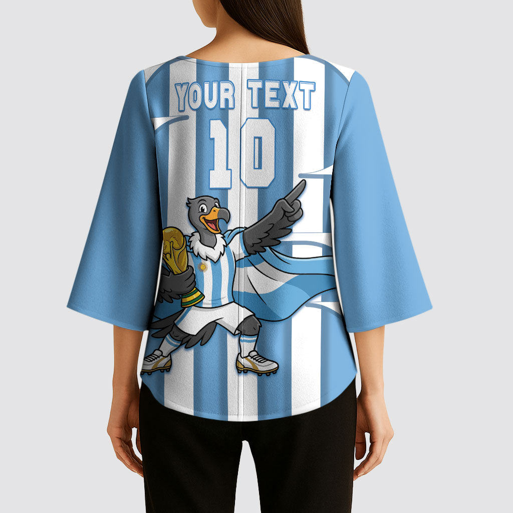 Argentina National Football Custom Kimono Sleeve Blouse Andean Condor Trophy Sporty Style