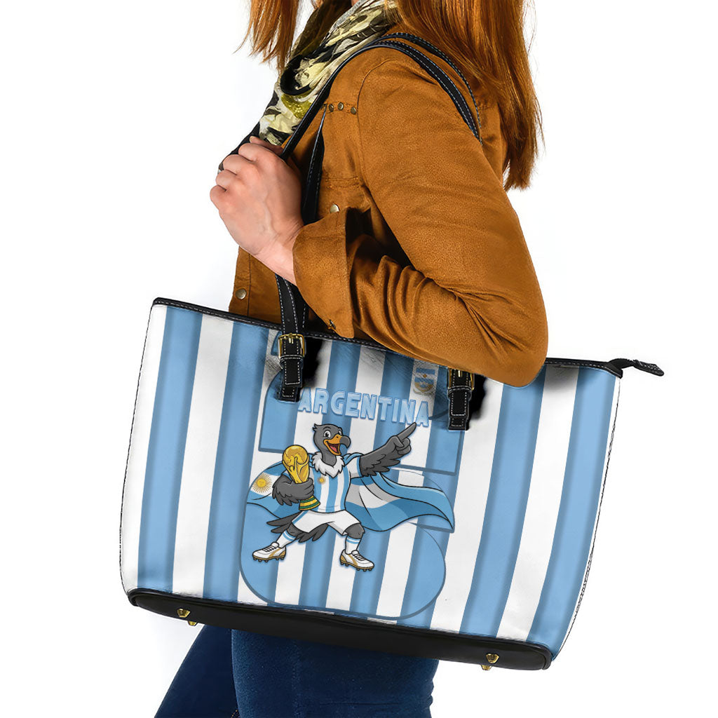 Argentina National Football Leather Tote Bag Andean Condor Trophy Sporty Style