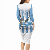 Argentina National Football Custom Long Sleeve Bodycon Dress Andean Condor Trophy Sporty Style