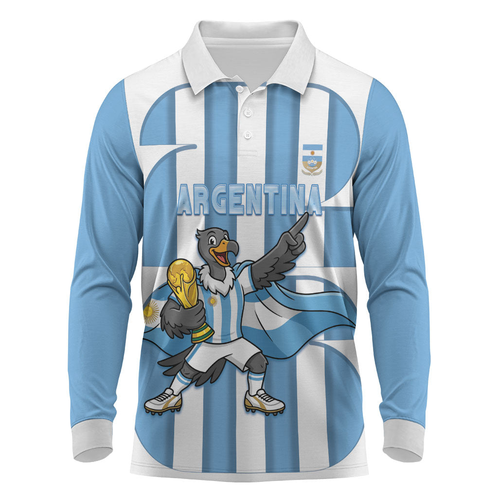 Argentina National Football Custom Long Sleeve Polo Shirt Andean Condor Trophy Sporty Style