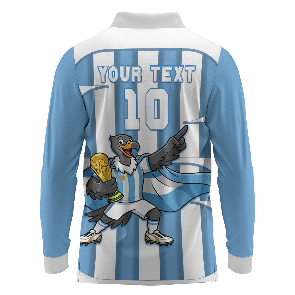 Argentina National Football Custom Long Sleeve Polo Shirt Andean Condor Trophy Sporty Style