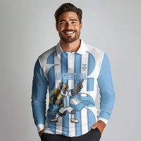 Argentina National Football Custom Long Sleeve Polo Shirt Andean Condor Trophy Sporty Style