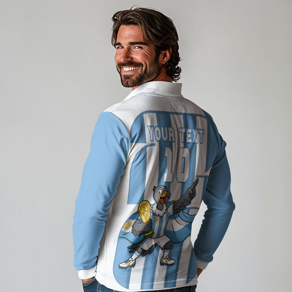 Argentina National Football Custom Long Sleeve Polo Shirt Andean Condor Trophy Sporty Style
