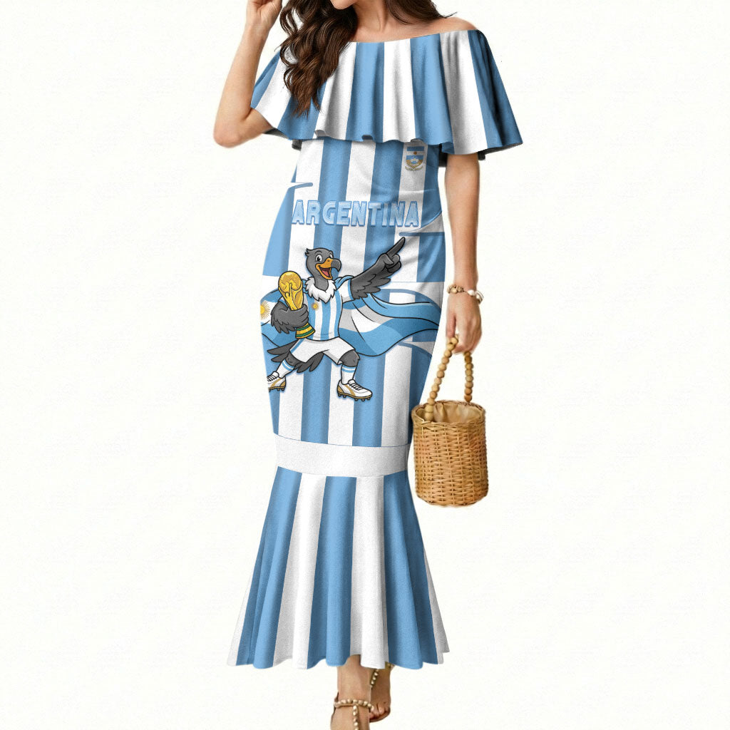 Argentina National Football Custom Mermaid Dress Andean Condor Trophy Sporty Style