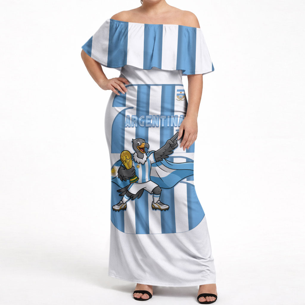 Argentina National Football Custom Off Shoulder Maxi Dress Andean Condor Trophy Sporty Style