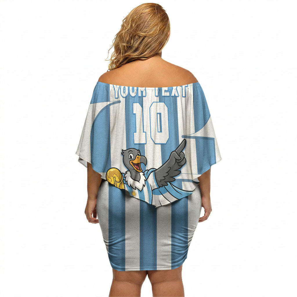 Argentina National Football Custom Off Shoulder Short Dress Andean Condor Trophy Sporty Style