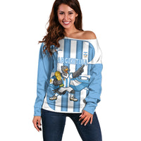Argentina National Football Custom Off Shoulder Sweater Andean Condor Trophy Sporty Style