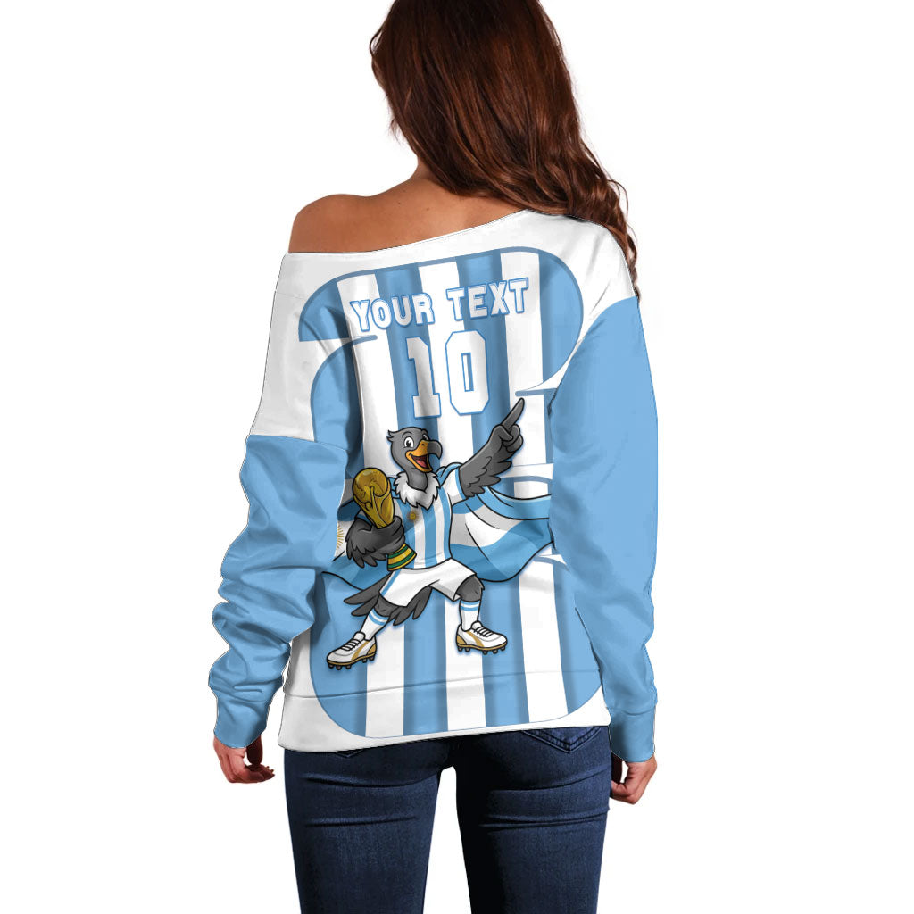 Argentina National Football Custom Off Shoulder Sweater Andean Condor Trophy Sporty Style