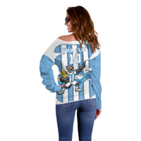 Argentina National Football Custom Off Shoulder Sweater Andean Condor Trophy Sporty Style