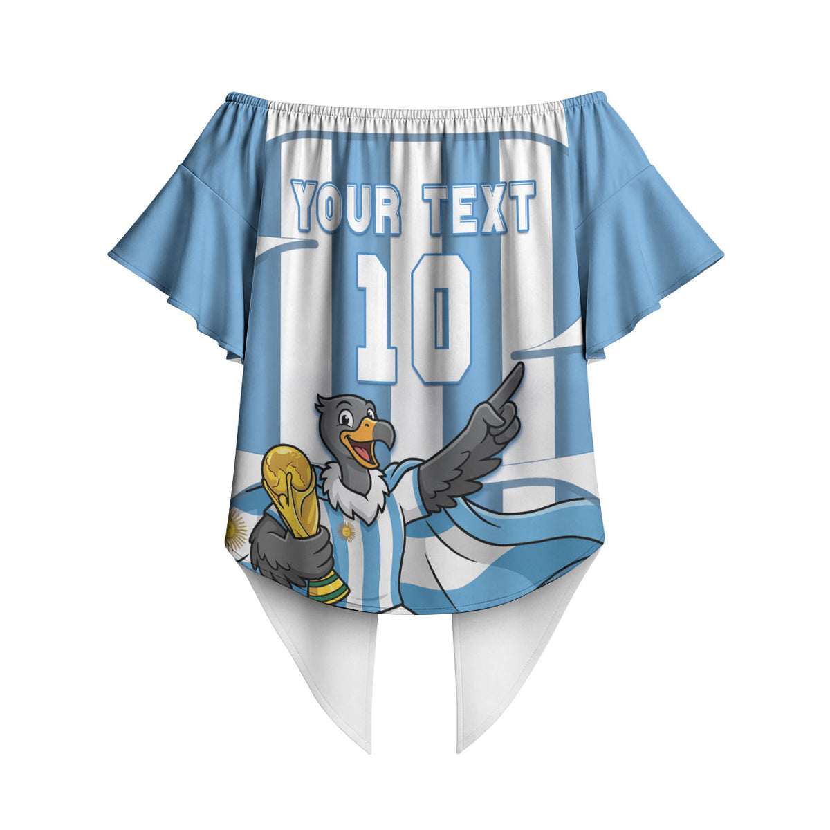 Argentina National Football Custom Off Shoulder Wrap Waist Top Andean Condor Trophy Sporty Style