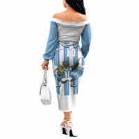 Argentina National Football Custom Off The Shoulder Long Sleeve Dress Andean Condor Trophy Sporty Style