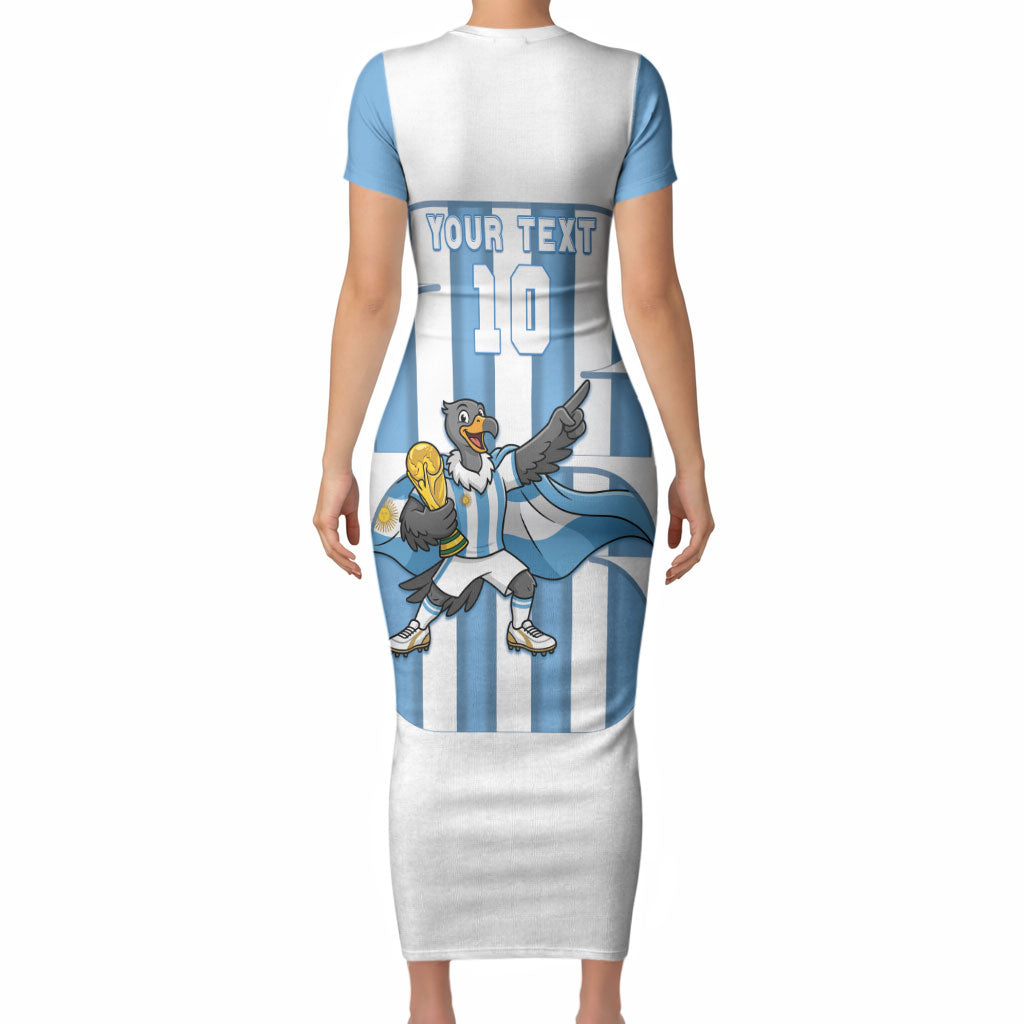 Argentina National Football Custom Short Sleeve Bodycon Dress Andean Condor Trophy Sporty Style