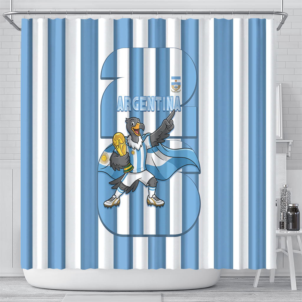 Argentina National Football Shower Curtain Andean Condor Trophy Sporty Style