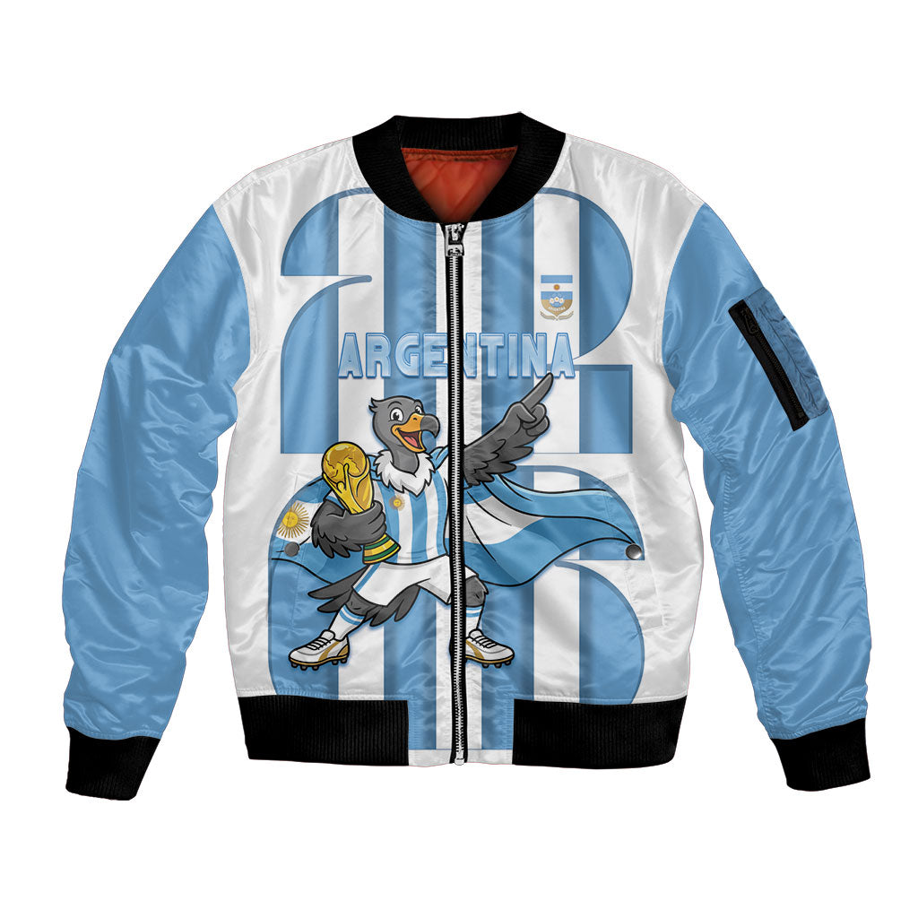 Argentina National Football Custom Sleeve Zip Bomber Jacket Andean Condor Trophy Sporty Style