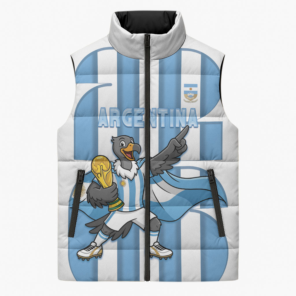 Argentina National Football Custom Sleeveless Puffer Jacket Andean Condor Trophy Sporty Style