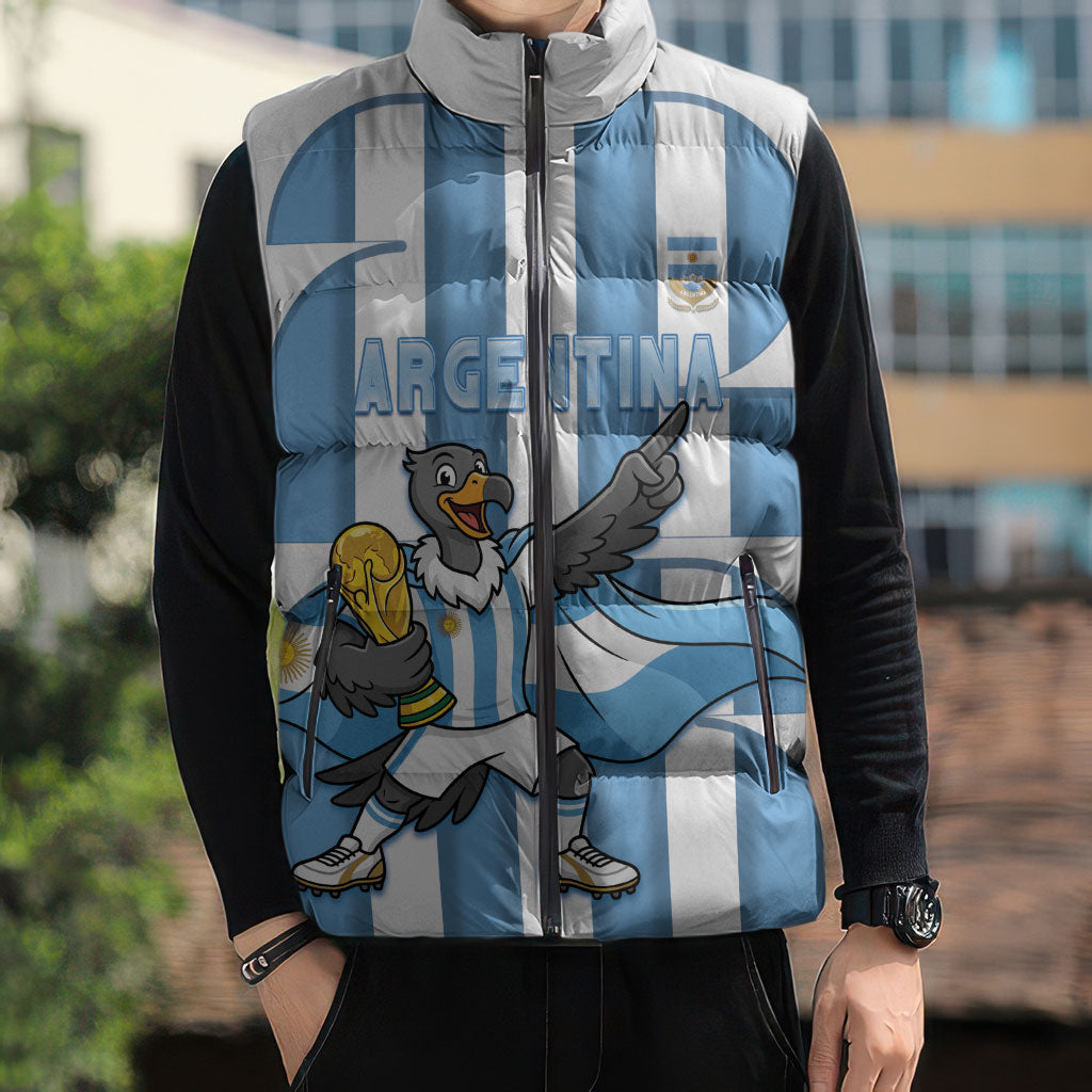 Argentina National Football Custom Sleeveless Puffer Jacket Andean Condor Trophy Sporty Style