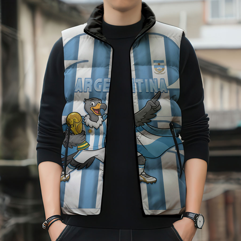 Argentina National Football Custom Sleeveless Puffer Jacket Andean Condor Trophy Sporty Style