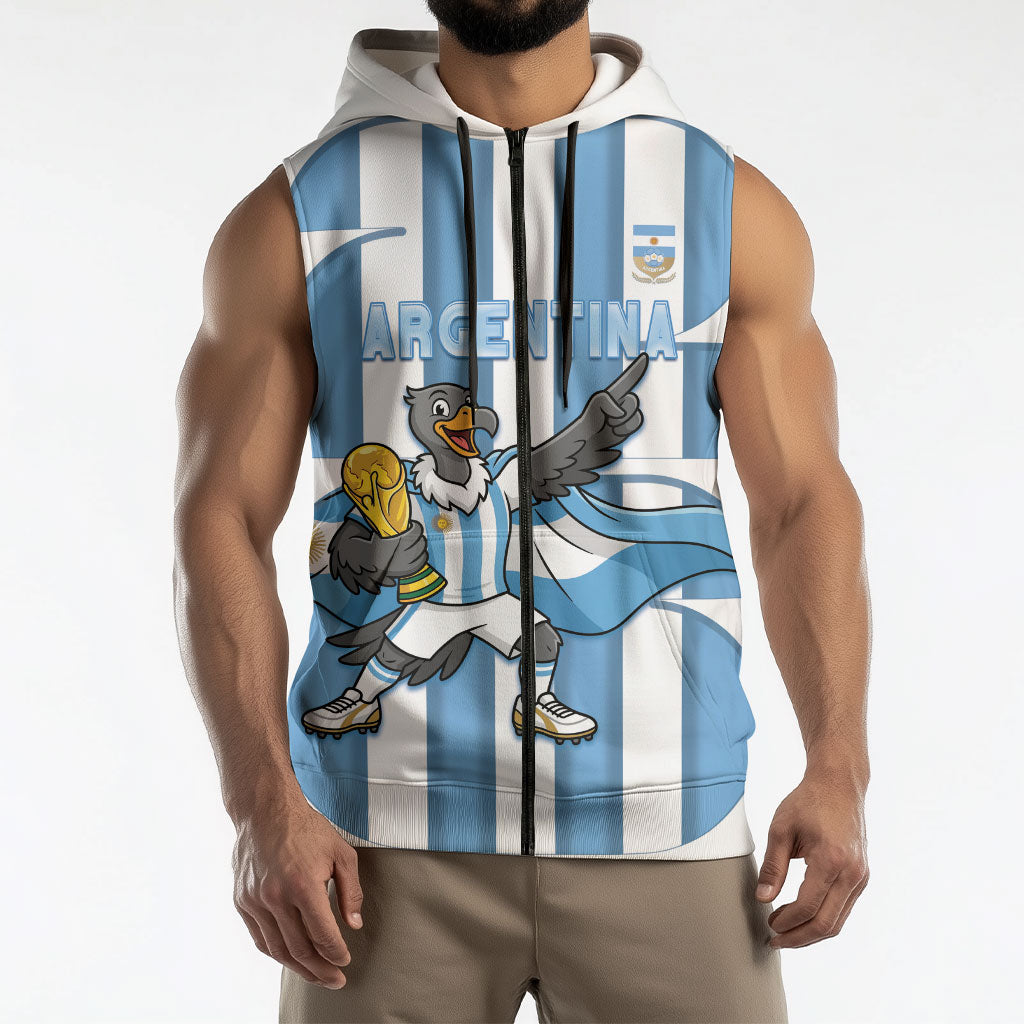 Argentina National Football Custom Sleeveless Zip Hoodie Andean Condor Trophy Sporty Style