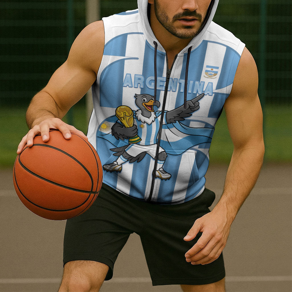 Argentina National Football Custom Sleeveless Zip Hoodie Andean Condor Trophy Sporty Style