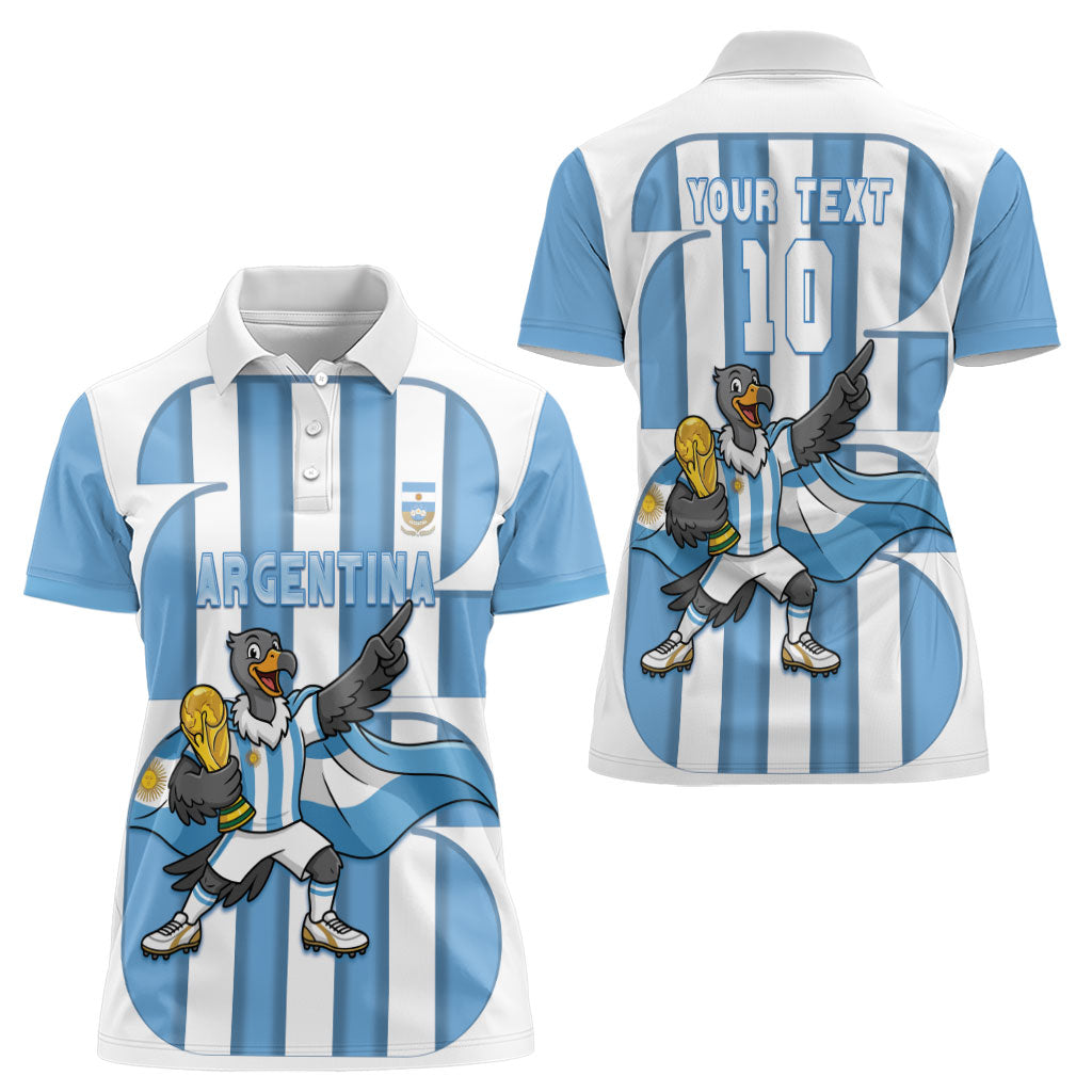 Argentina National Football Custom Women Polo Shirt Andean Condor Trophy Sporty Style