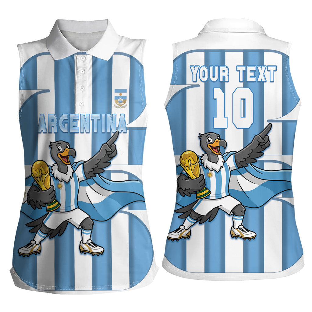 Argentina National Football Custom Women Sleeveless Polo Shirt Andean Condor Trophy Sporty Style