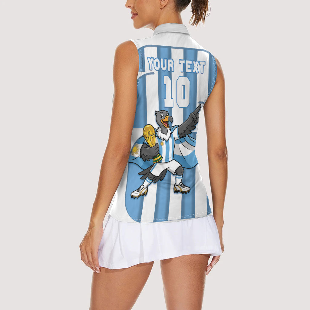 Argentina National Football Custom Women Sleeveless Polo Shirt Andean Condor Trophy Sporty Style