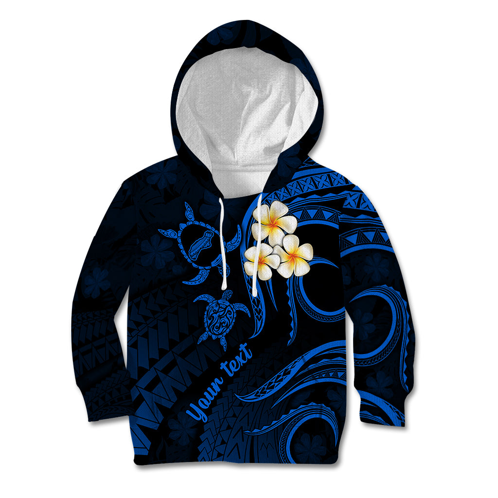 Personalised Niihau Hawaii Kid Hoodie Polynesian Tattoo and Pacific Plumeria Blue Vibe - Wonder Print Shop