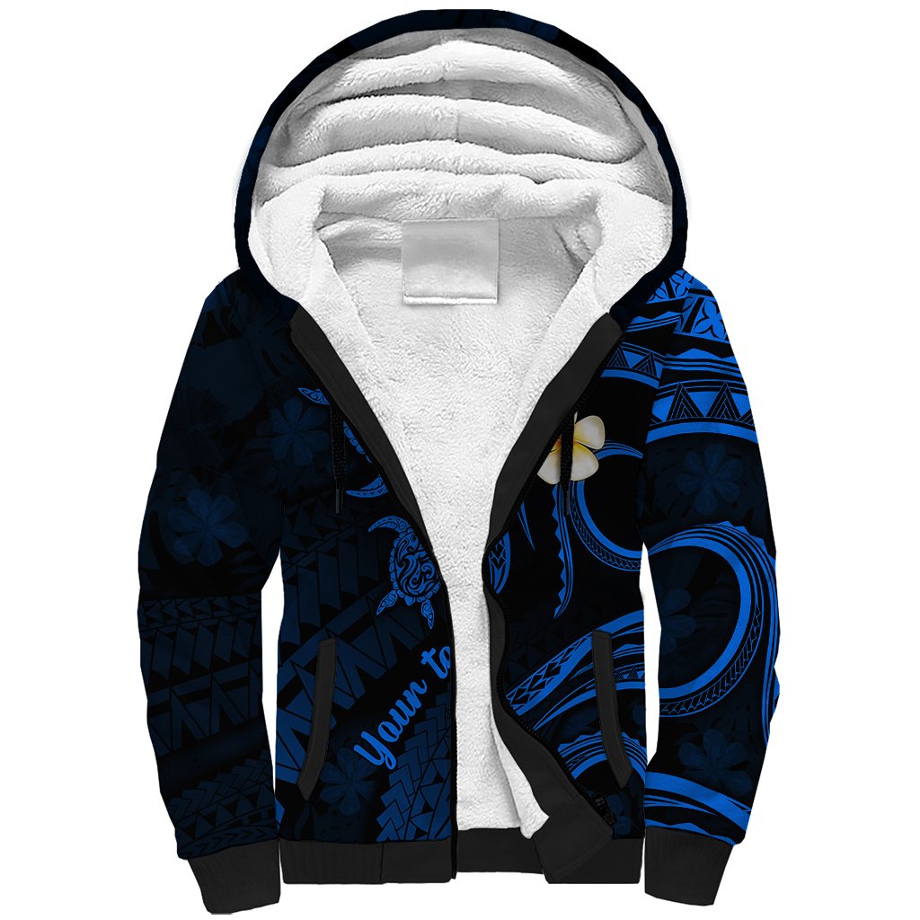 Personalised Niihau Hawaii Sherpa Hoodie Polynesian Tattoo and Pacific Plumeria Blue Vibe - Wonder Print Shop