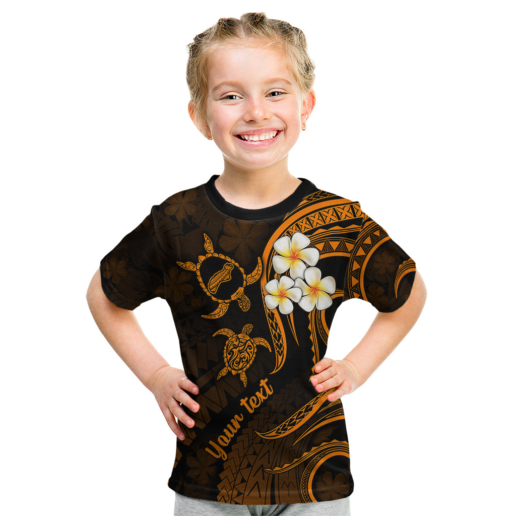 Personalised Niihau Hawaii Kid T Shirt Polynesian Tattoo and Pacific Plumeria Gold Vibe - Wonder Print Shop