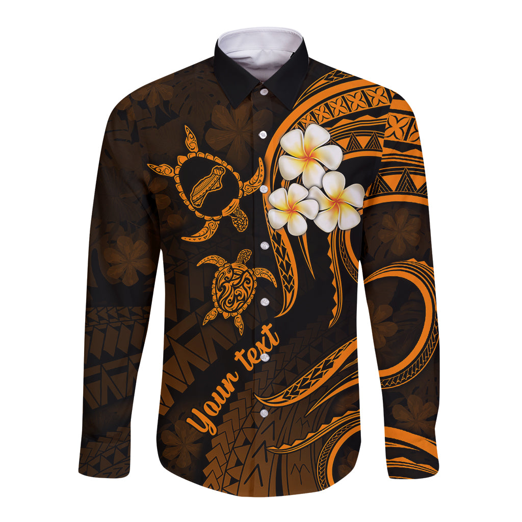 Personalised Niihau Hawaii Long Sleeve Button Shirt Polynesian Tattoo and Pacific Plumeria Gold Vibe - Wonder Print Shop