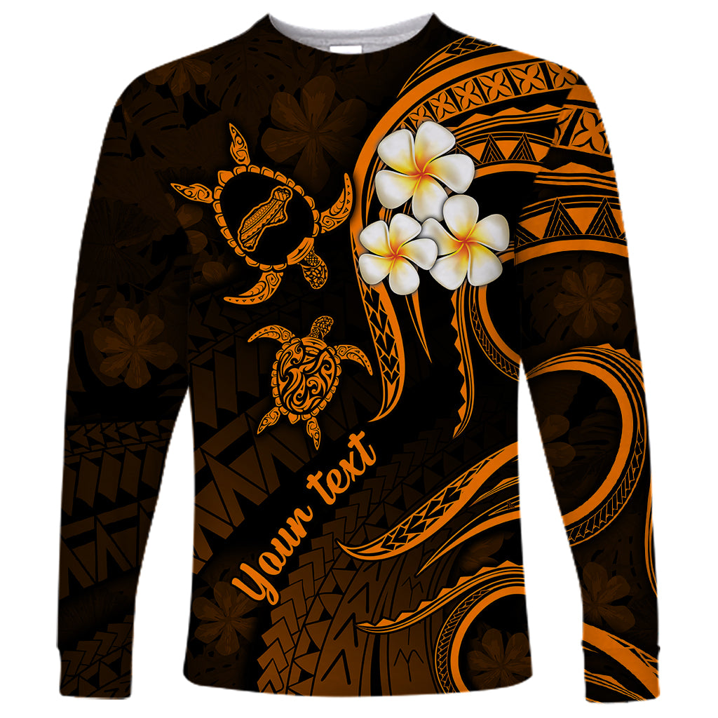 Personalised Niihau Hawaii Long Sleeve Shirt Polynesian Tattoo and Pacific Plumeria Gold Vibe - Wonder Print Shop