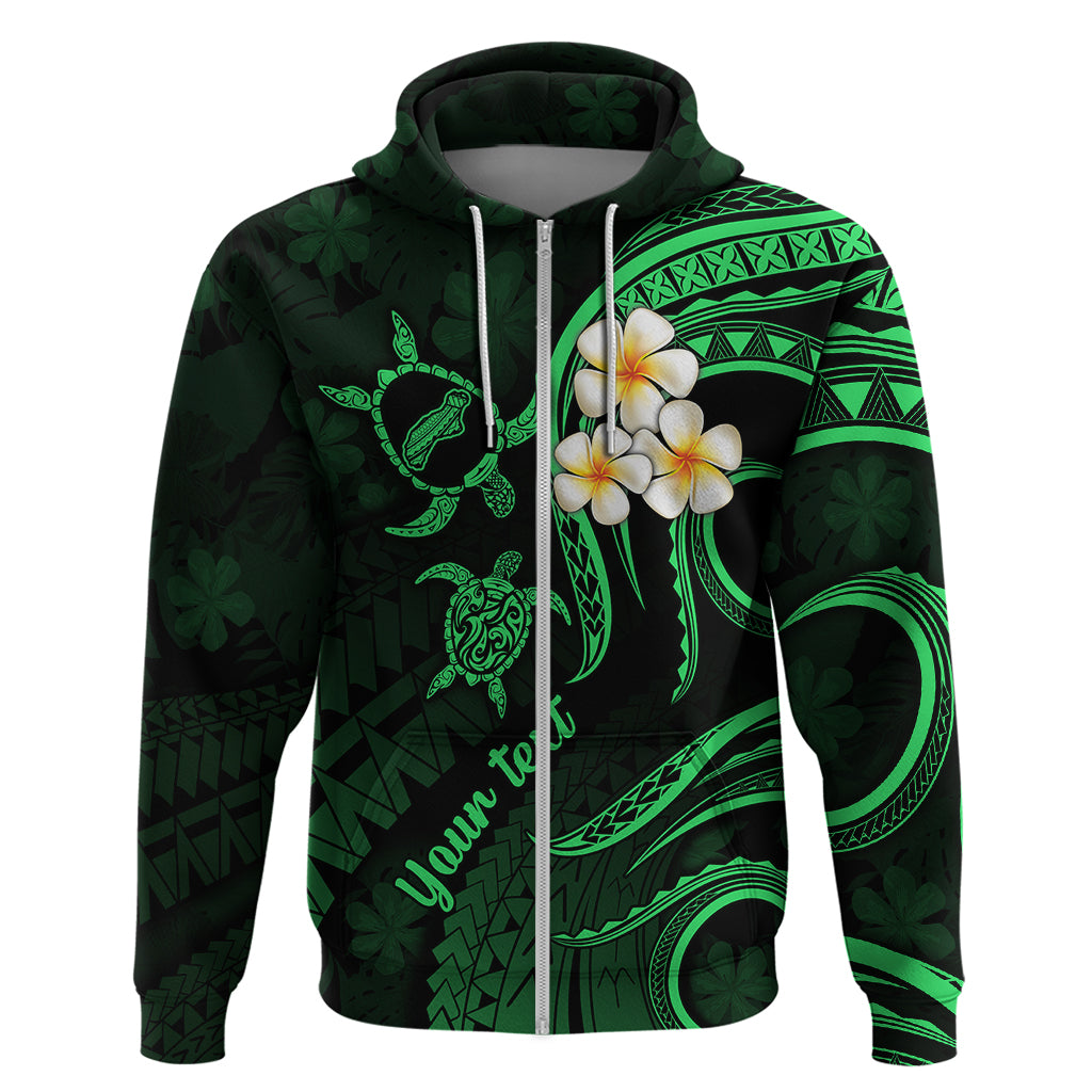 Personalised Niihau Hawaii Hoodie Polynesian Tattoo and Pacific Plumeria Green Vibe - Wonder Print Shop
