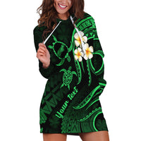 Personalised Niihau Hawaii Hoodie Dress Polynesian Tattoo and Pacific Plumeria Green Vibe - Wonder Print Shop