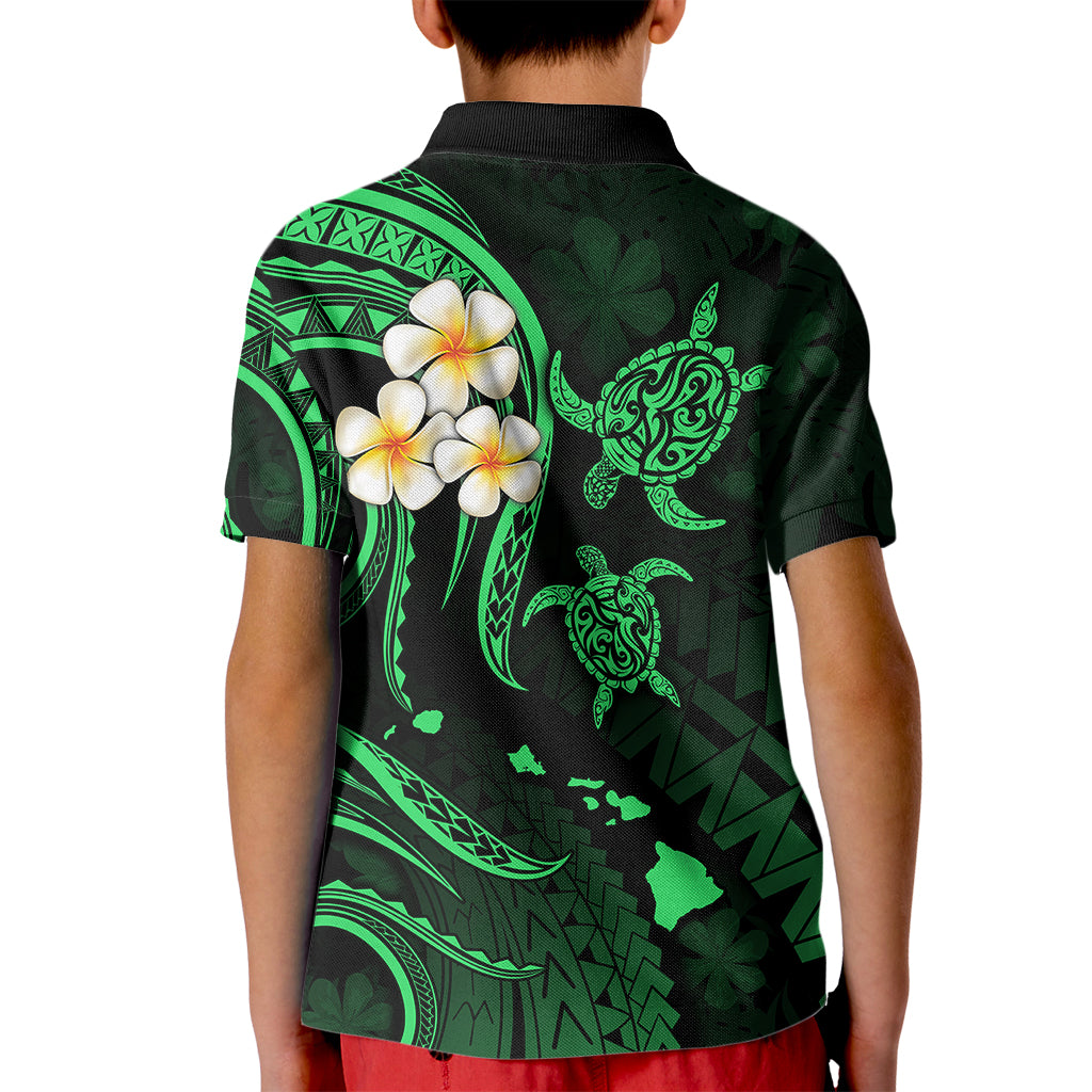 Personalised Niihau Hawaii Kid Polo Shirt Polynesian Tattoo and Pacific Plumeria Green Vibe - Wonder Print Shop