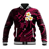 Personalised Niihau Hawaii Baseball Jacket Polynesian Tattoo and Pacific Plumeria Pink Vibe LT9 - Wonder Print Shop