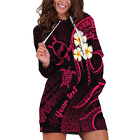 Personalised Niihau Hawaii Hoodie Dress Polynesian Tattoo and Pacific Plumeria Pink Vibe - Wonder Print Shop