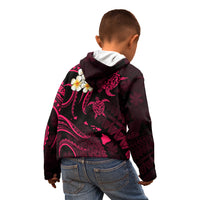 Personalised Niihau Hawaii Kid Hoodie Polynesian Tattoo and Pacific Plumeria Pink Vibe - Wonder Print Shop