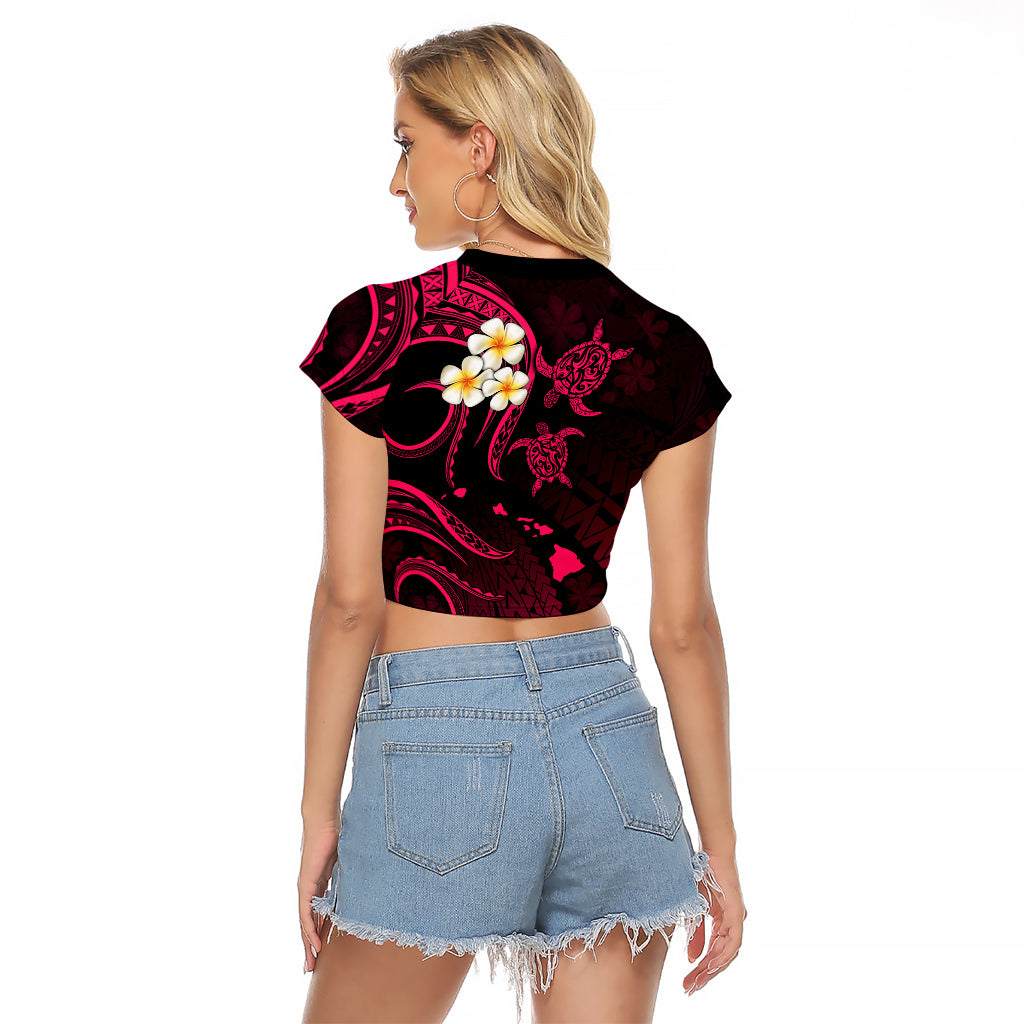 Personalised Niihau Hawaii Raglan Cropped T Shirt Polynesian Tattoo and Pacific Plumeria Pink Vibe - Wonder Print Shop