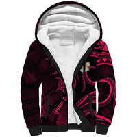 Personalised Niihau Hawaii Sherpa Hoodie Polynesian Tattoo and Pacific Plumeria Pink Vibe - Wonder Print Shop