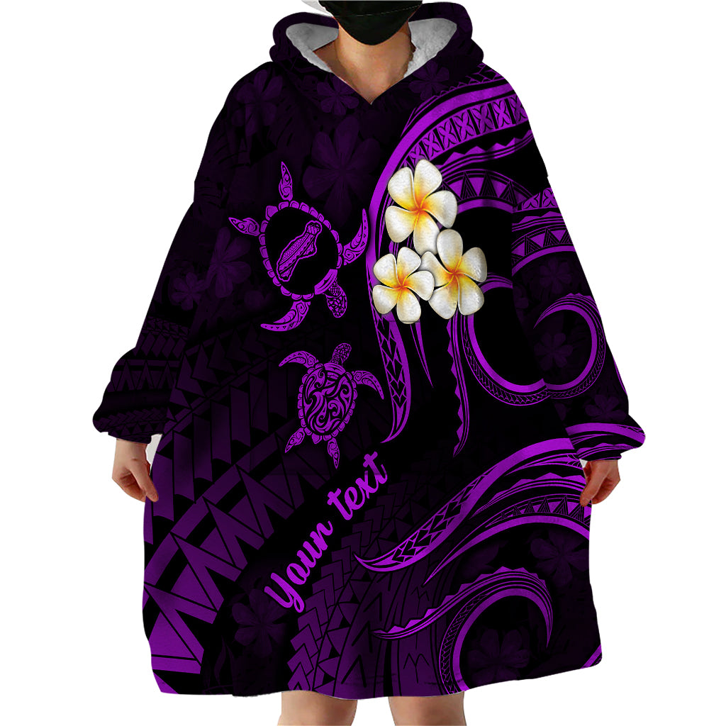 Personalised Niihau Hawaii Wearable Blanket Hoodie Polynesian Tattoo and Pacific Plumeria Purple Vibe - Wonder Print Shop