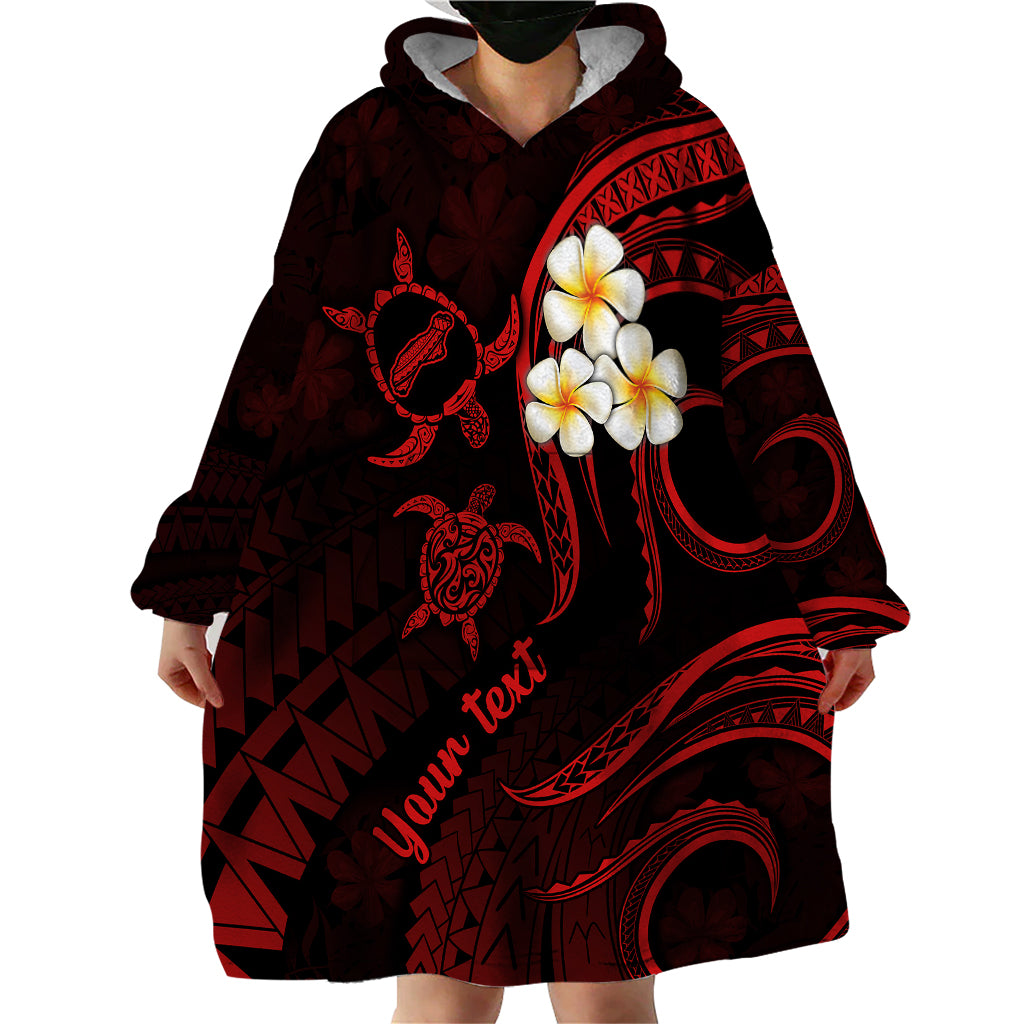 Personalised Niihau Hawaii Wearable Blanket Hoodie Polynesian Tattoo and Pacific Plumeria Red Vibe - Wonder Print Shop