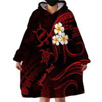 Personalised Niihau Hawaii Wearable Blanket Hoodie Polynesian Tattoo and Pacific Plumeria Red Vibe - Wonder Print Shop